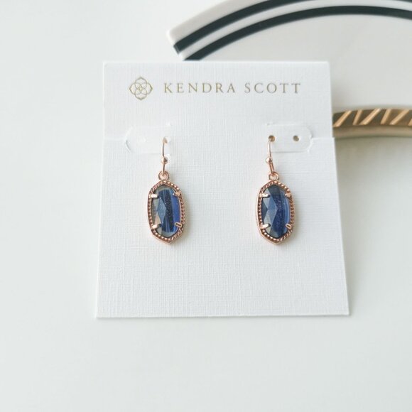 Kendra Scott Lee Rose Gold navy dusted glass Earrings - Picture 1 of 2